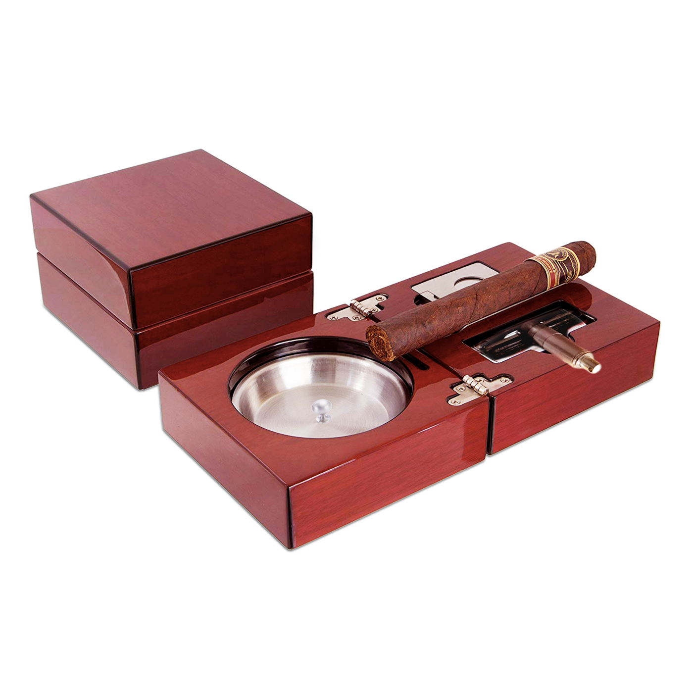 High Gloss Cherry Wood Foldable Ashtray Set