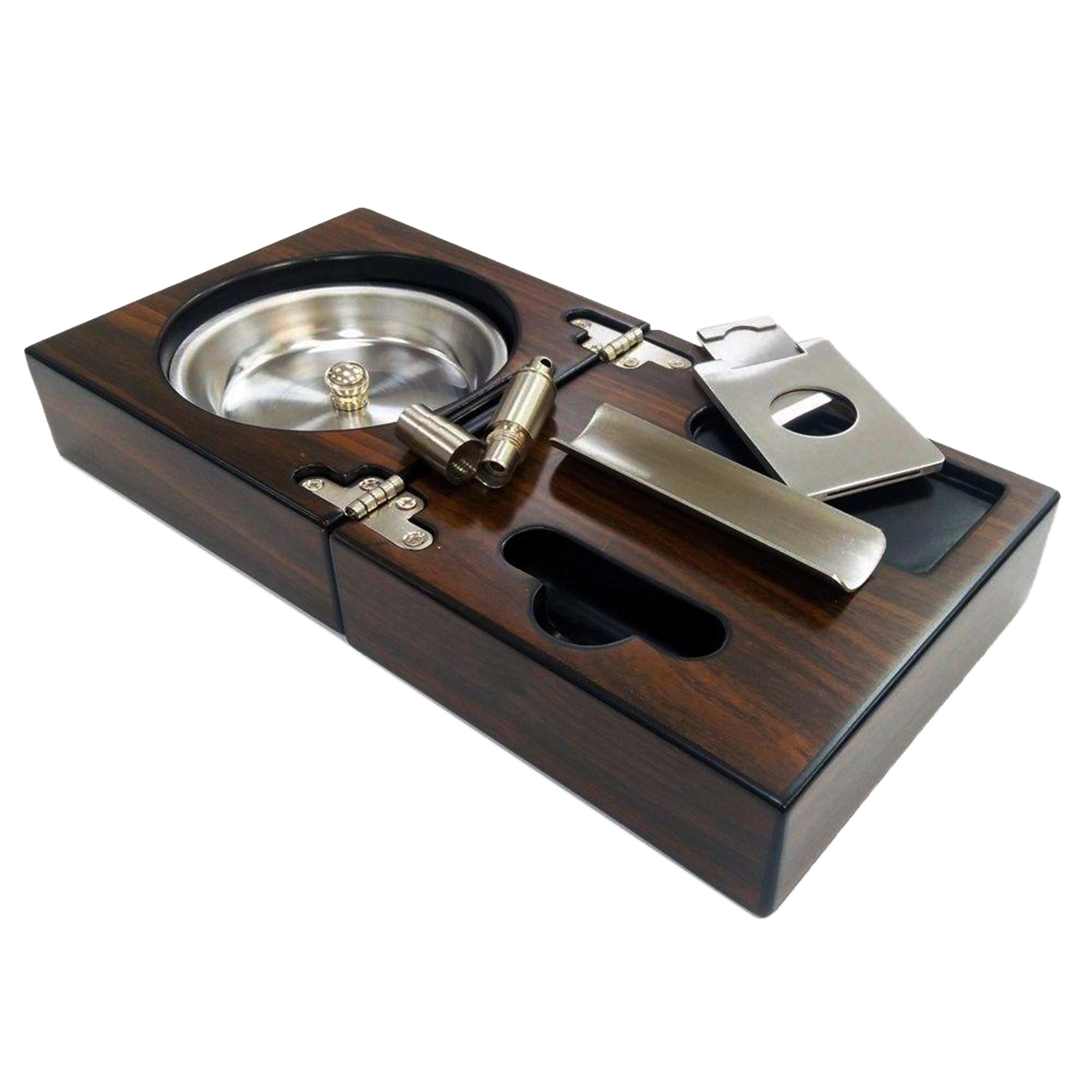 High Gloss Walnut Wood Foldable Ashtray Set